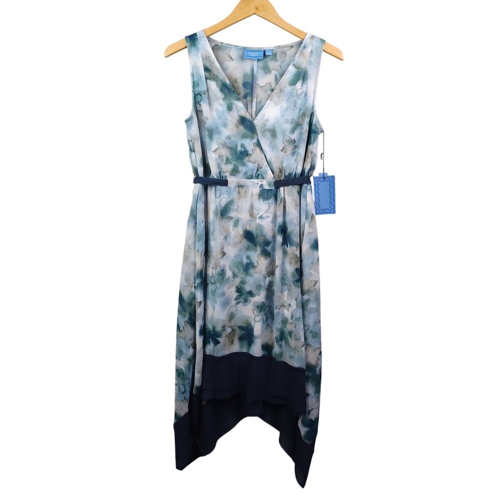 Simply Vera Vera Wang Asymmetric Dress Size M Blue Watercolor Sleeveless Flowy - Picture 2 of 12